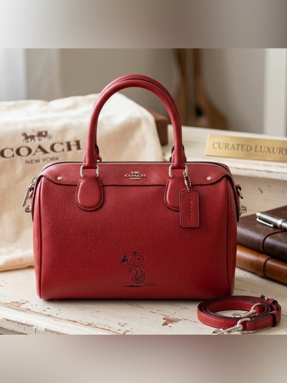 COACH Peanuts X (F37272) Red Pebbled Bennet Satchel 2015 - 2016